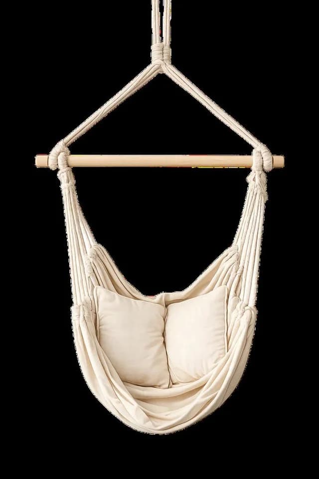 Schweng Hängesessel Beige mit 2 Kissen, Holzstab & Aufhängung