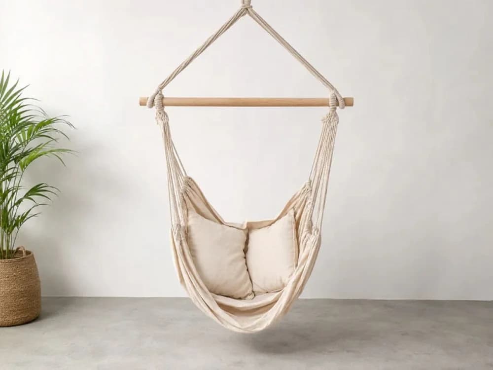 Schweng Hängesessel Beige mit 2 Kissen, Holzstab & Aufhängung - Bild 2