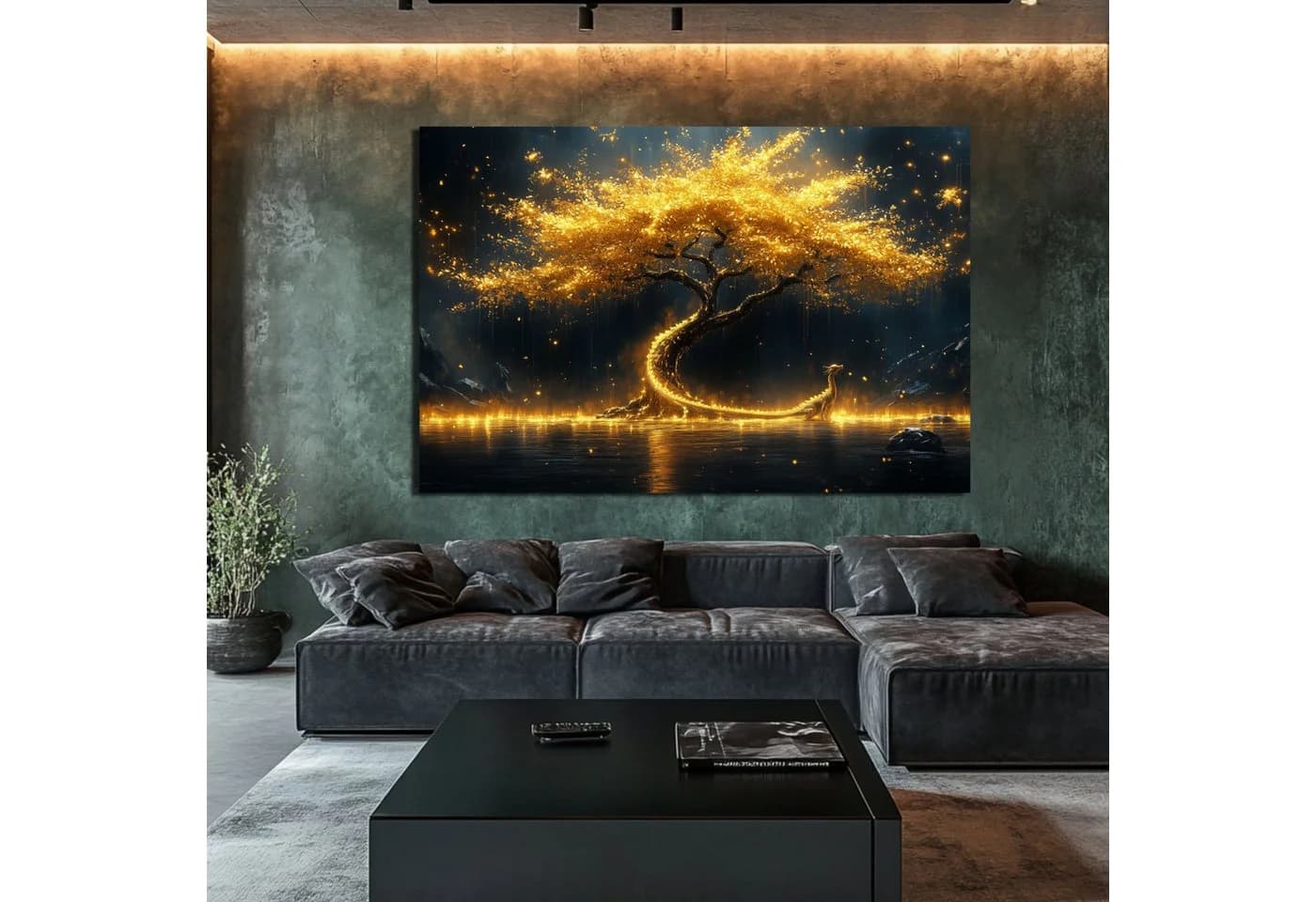 DARO Design Leinwandbild Abstrakt Gold Schwarz Modern