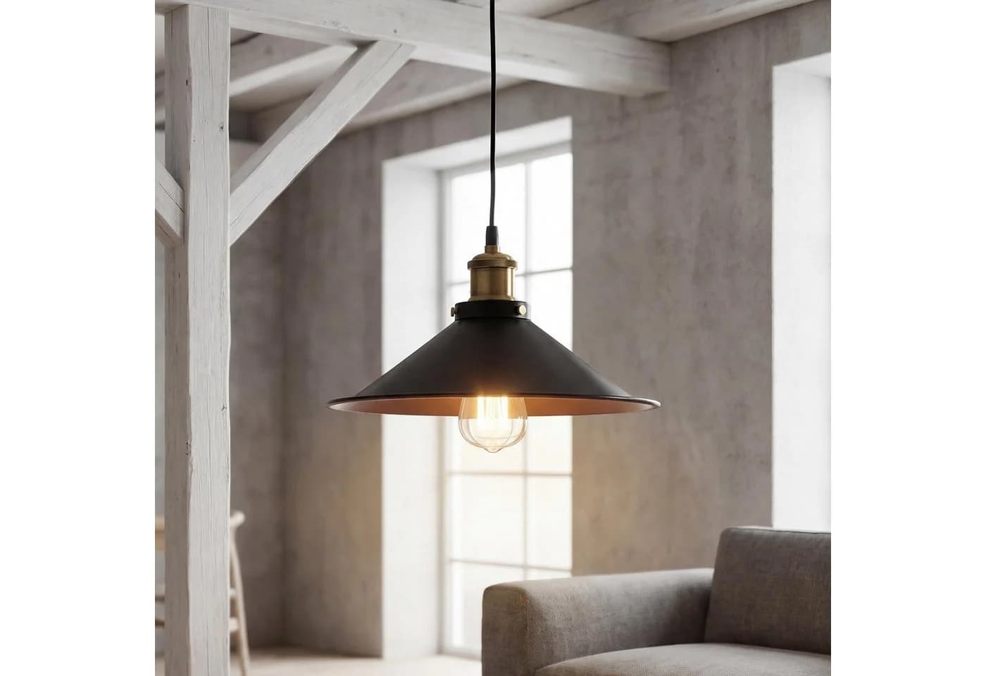 Licht-Erlebnisse Pendelleuchte DOVER Industrial Design Schwarz