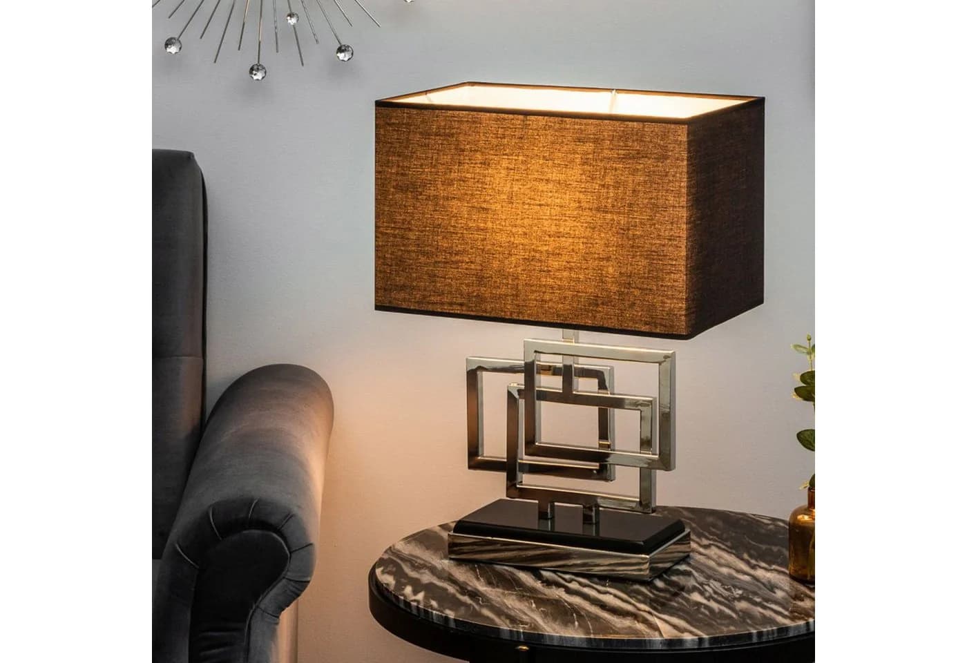 Licht-Erlebnisse Nachttischlampe TEVELL Modern Silber Schwarz E27 - Bild 4