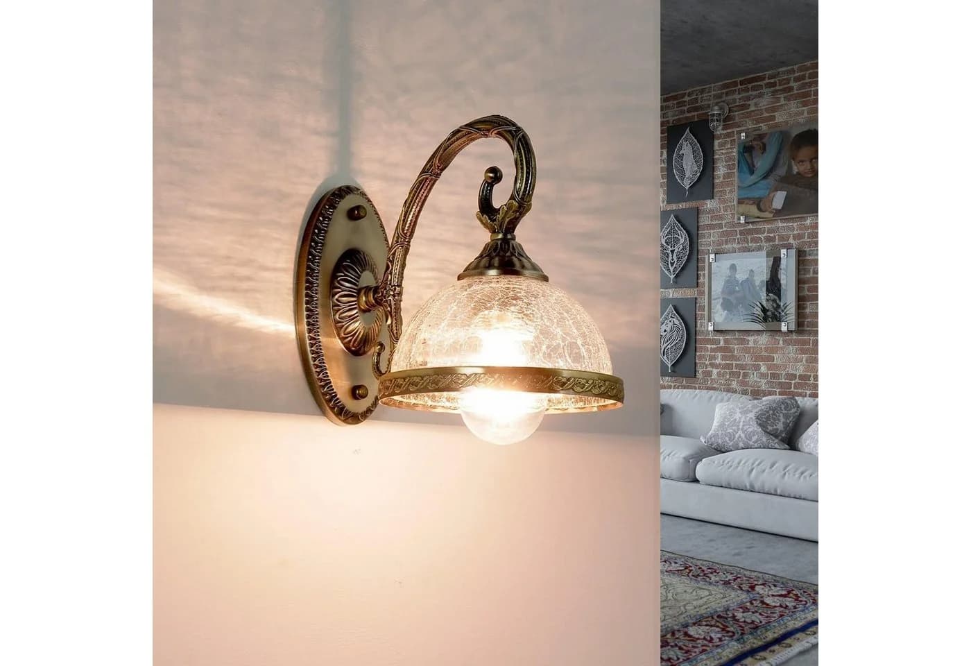 Licht-Erlebnisse Wandleuchte CHARLES Messing Jugendstil