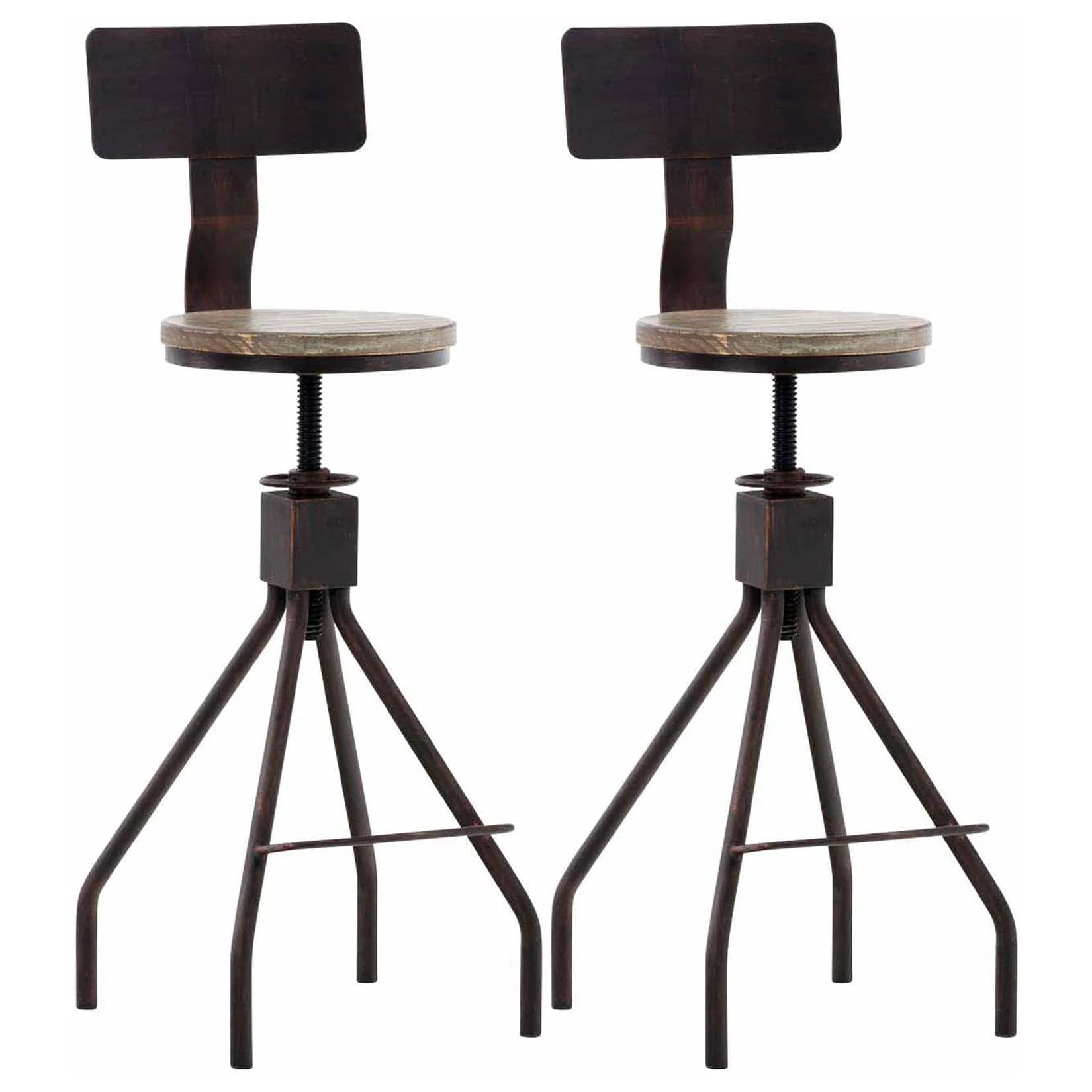 CLP Barhocker Elko 2er Set Industrial-Look Höhenverstellbar Holzsitz Rückenlehne