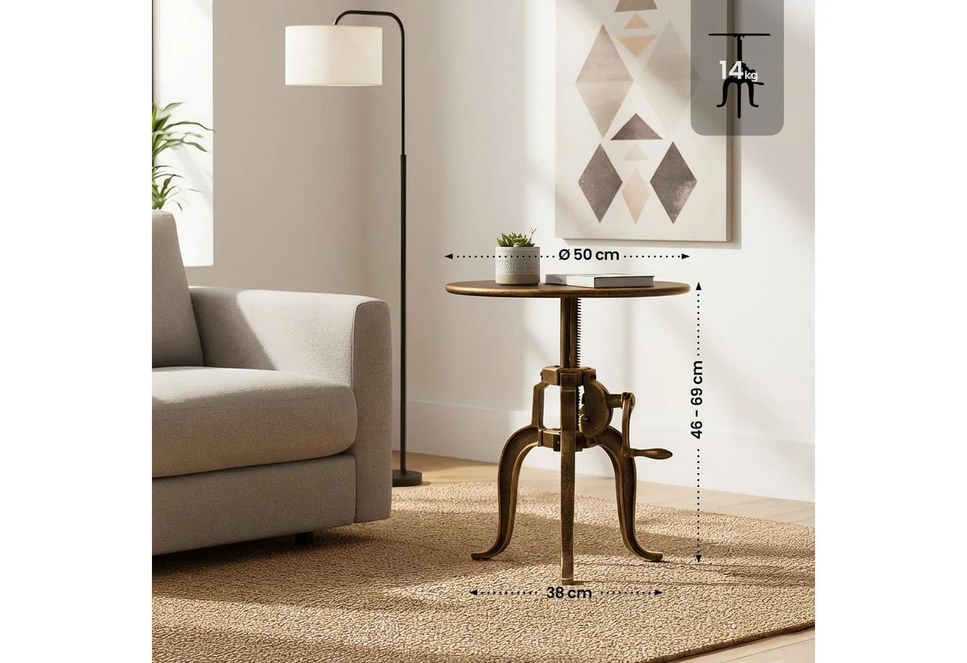 CLP Beistelltisch Marcos, Couchtisch rund Metall 50 cm Durchmesser