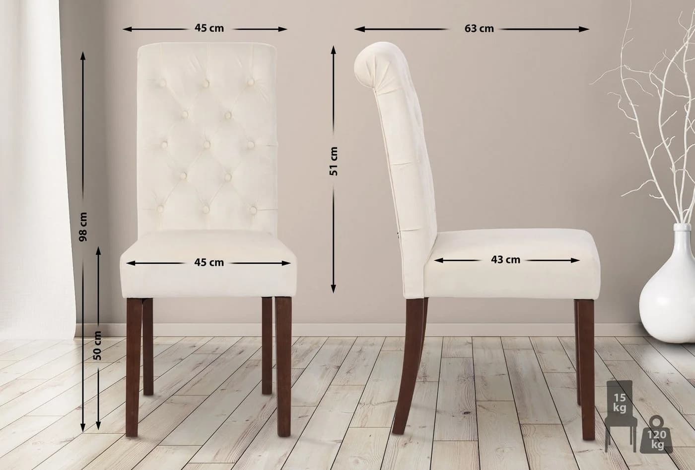 CLP Esszimmerstuhl LISBURN 2er Set Beige Chesterfield Design