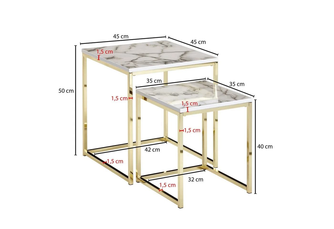 FINEBUY Beistelltisch 2er Set Marmor Optik Stahl - Bild 4