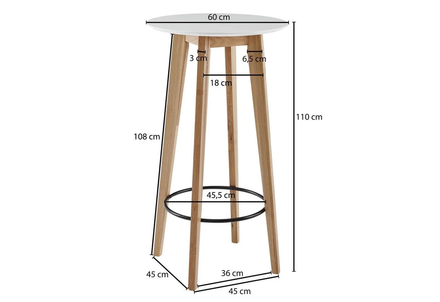 FINEBUY Bartisch Skandinavisch Eiche 60x110x60 cm Weiß Rund - Bild 4