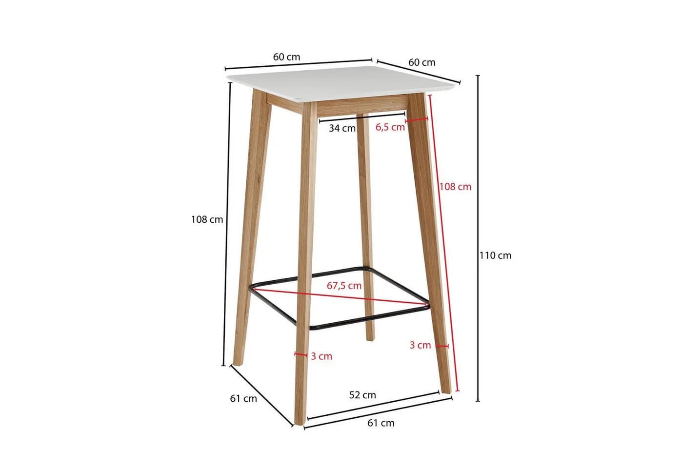 FINEBUY Bartisch Weiß Skandinavisch Eiche MDF - Bild 4