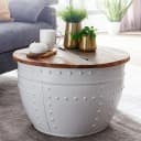 FINEBUY Couchtisch Mango Massivholz Metall Weiß Rund Bild 2