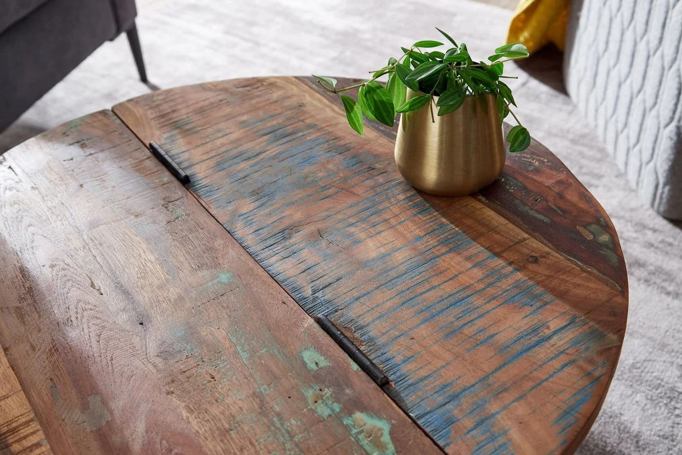 FINEBUY Couchtisch Mango Massivholz Metall Weiß Rund - Bild 4