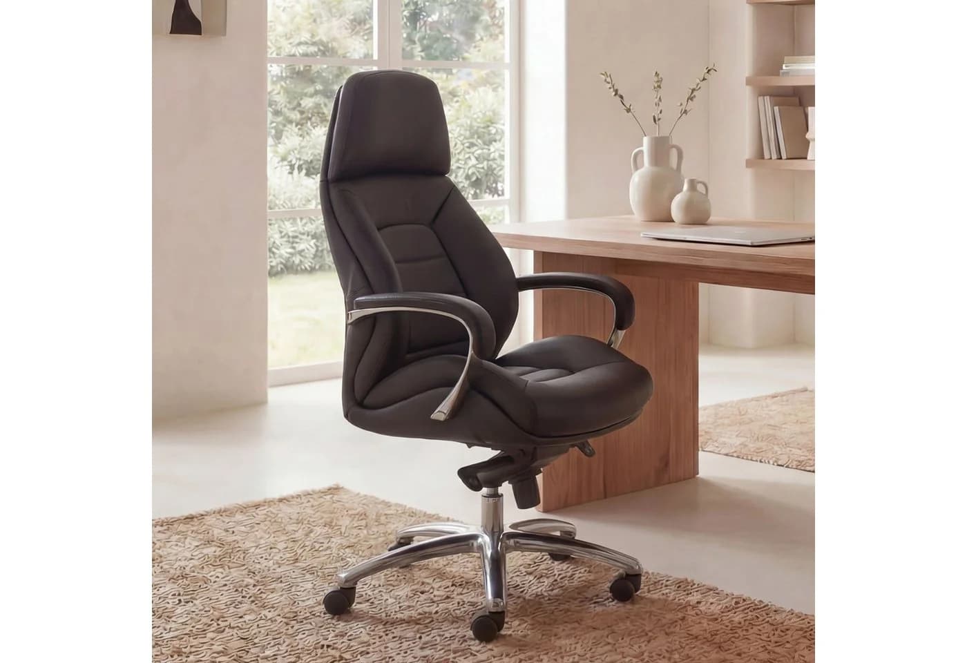FINEBUY Chefsessel Bürostuhl Echtleder Schwarz Ergonomisch XXL - Bild 2