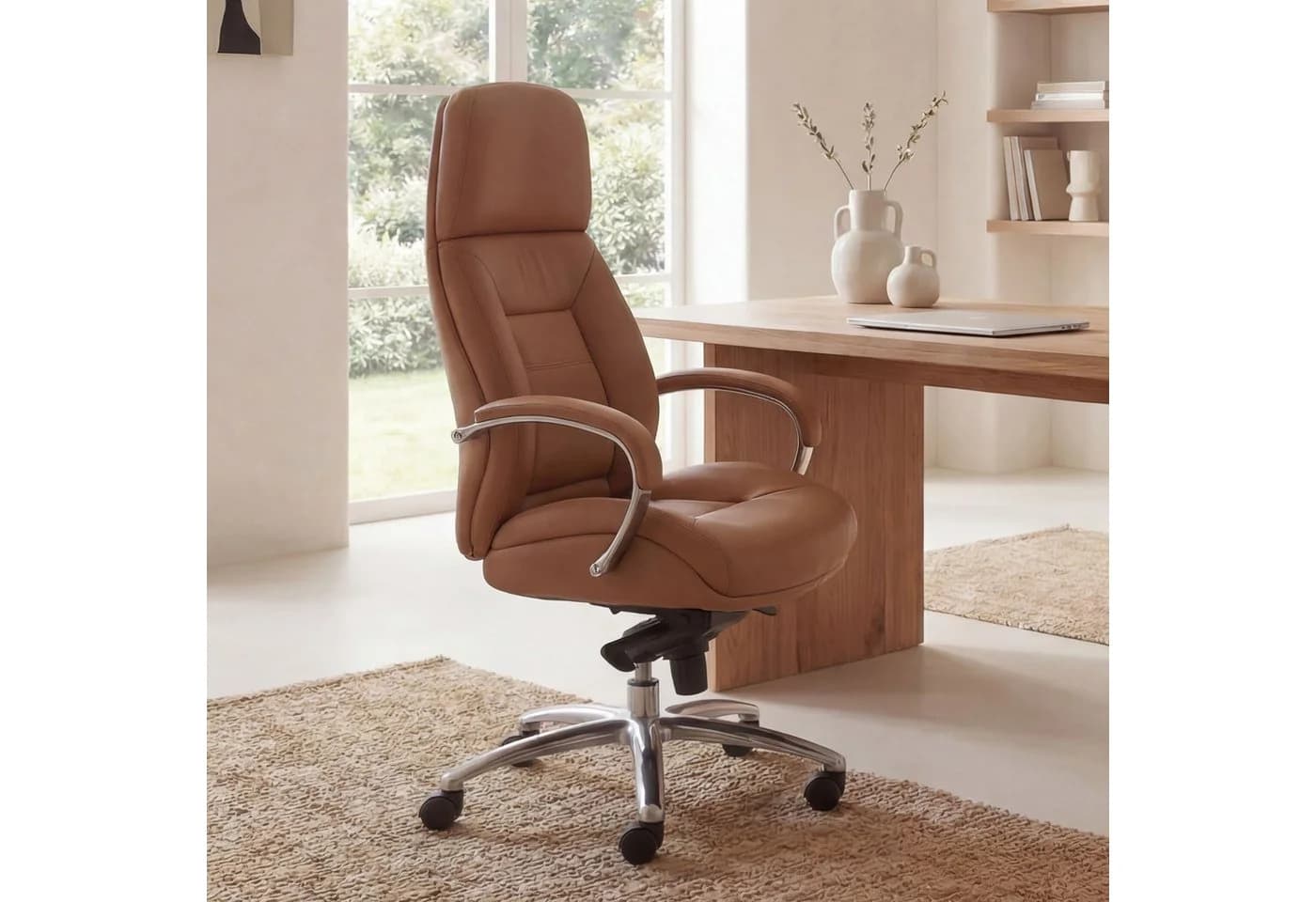 FINEBUY Chefsessel Bürostuhl Echtleder Ergonomisch XXL Caramel - Bild 2