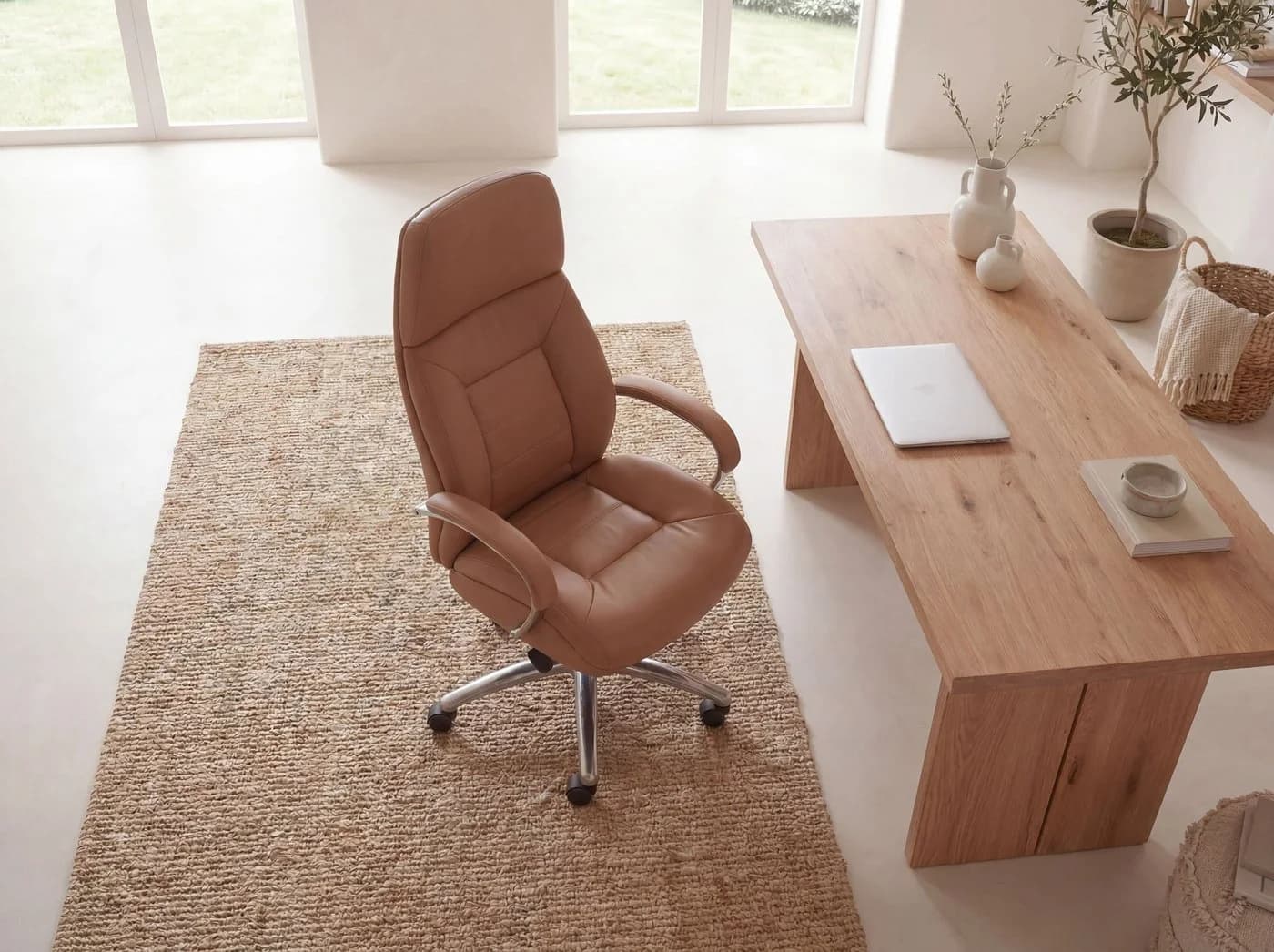 FINEBUY Chefsessel Bürostuhl Echtleder Ergonomisch XXL Caramel - Bild 5