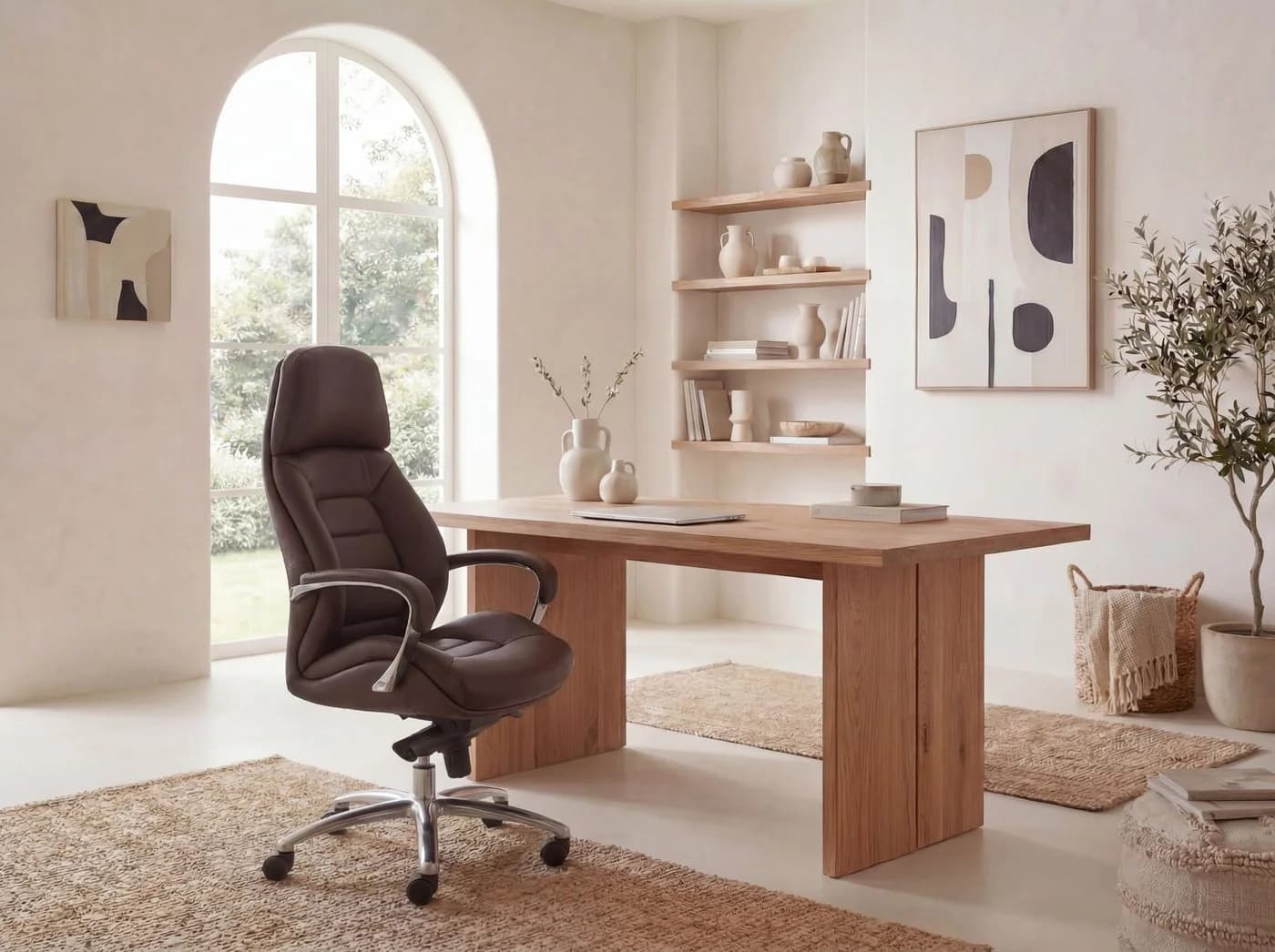 FINEBUY Chefsessel Echtleder Braun Ergonomisch XXL Drehstuhl