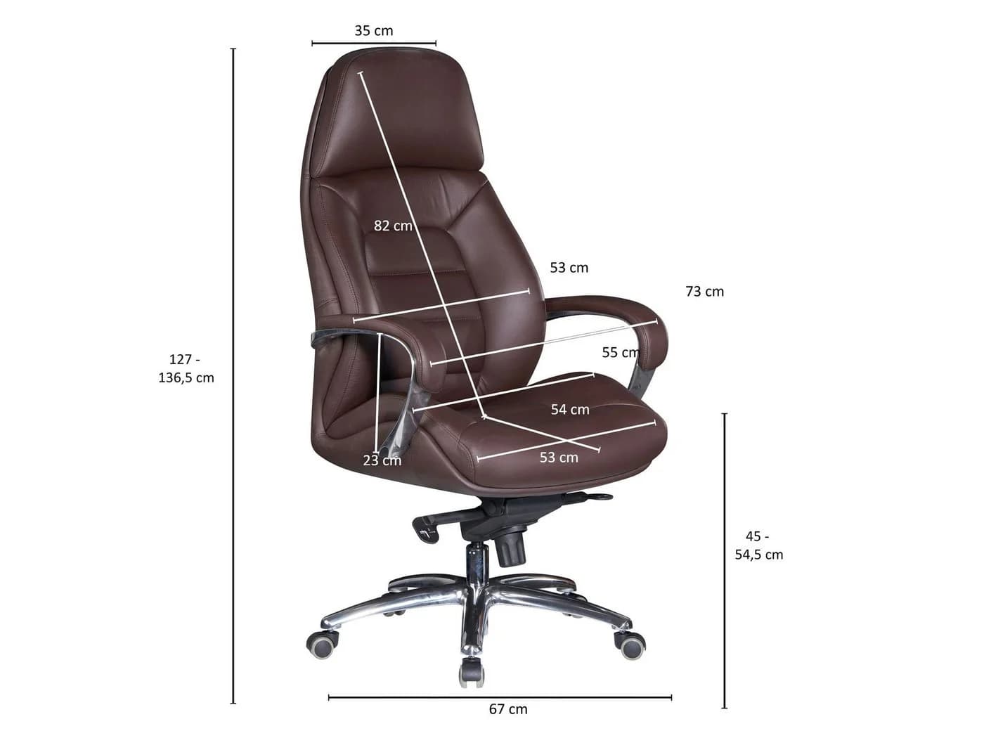 FINEBUY Chefsessel Echtleder Braun Ergonomisch XXL Drehstuhl - Bild 3