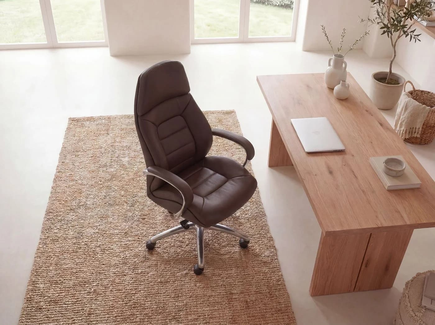 FINEBUY Chefsessel Echtleder Braun Ergonomisch XXL Drehstuhl - Bild 4
