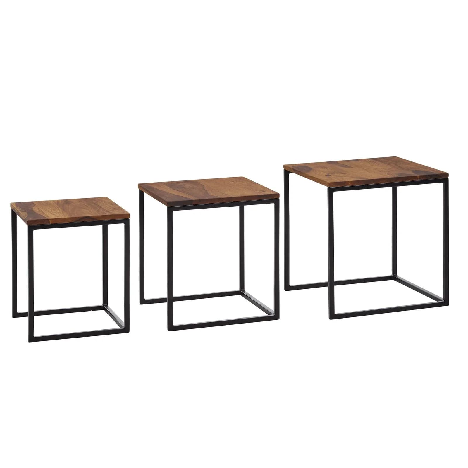 Beistelltisch 3er Set Sheesham Massivholz Dunkelbraun Schwarz
