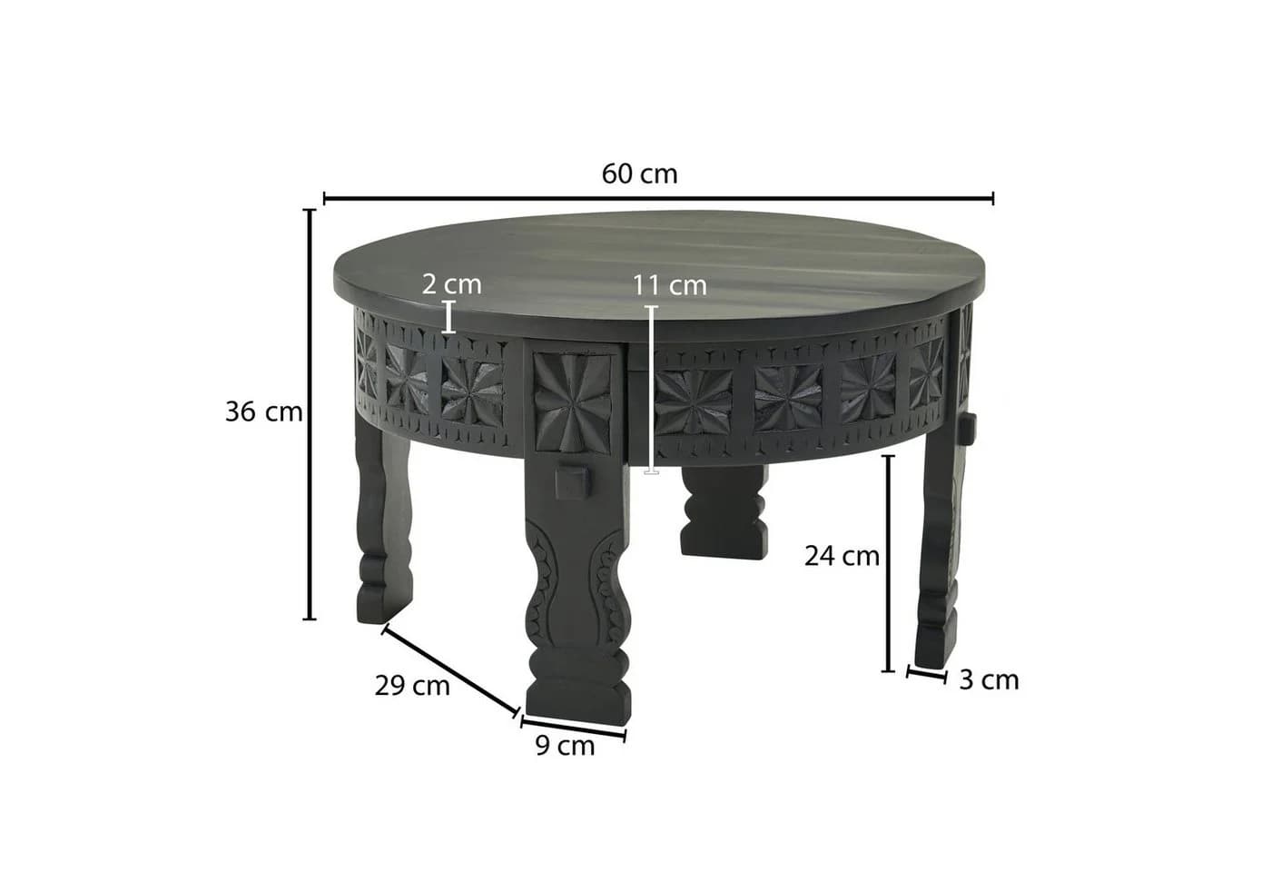 FINEBUY Couchtisch FB26149 Massiv 60cm rund Orientalisch Schwarz Mango Holz - Bild 3