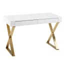 FINEBUY Schreibtisch Hochglanz Weiß Gold mit Schubladen Modern Bild 1
