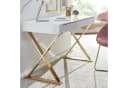 FINEBUY Schreibtisch Hochglanz Weiß Gold mit Schubladen Modern Bild 3