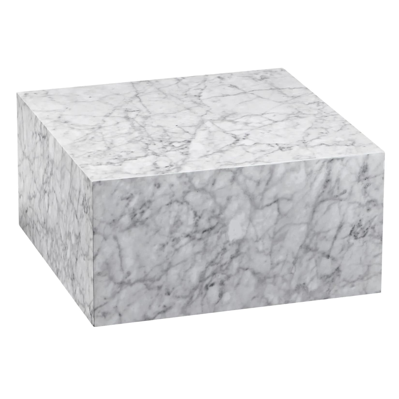 FINEBUY Couchtisch MONOBLOC Weiß Marmor Optik Hochglanz
