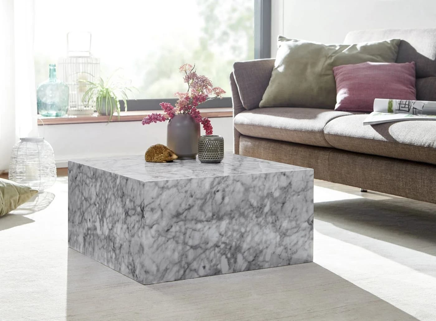 FINEBUY Couchtisch MONOBLOC Weiß Marmor Optik Hochglanz - Bild 2