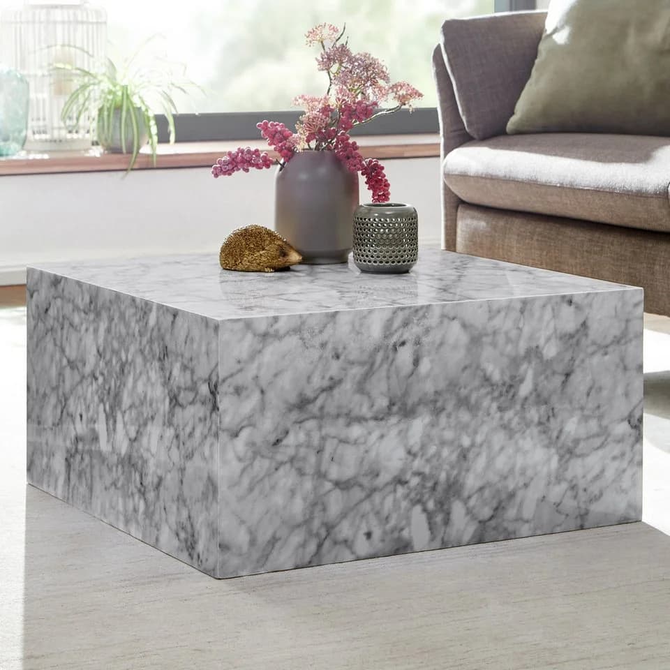 FINEBUY Couchtisch MONOBLOC Weiß Marmor Optik Hochglanz - Bild 3