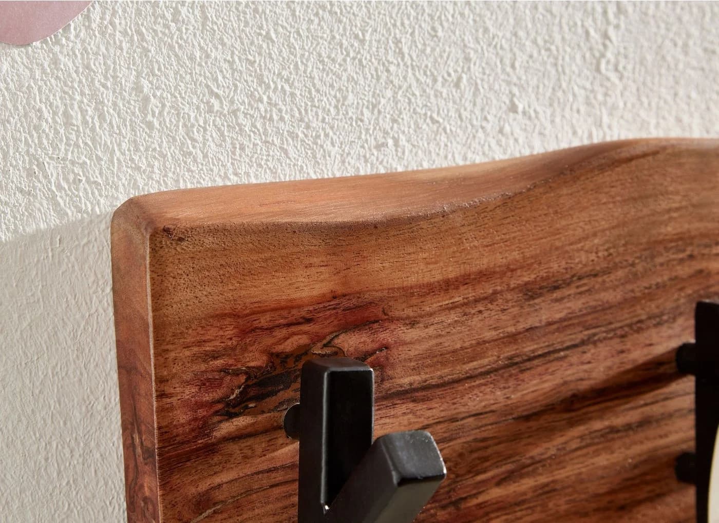FINEBUY Wandgarderobe Akazie Massivholz Baumkante mit schwarzen Haken - Bild 5