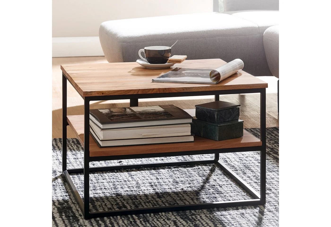FINEBUY Couchtisch Quadratisch Akazie Massivholz Industrial - Bild 3