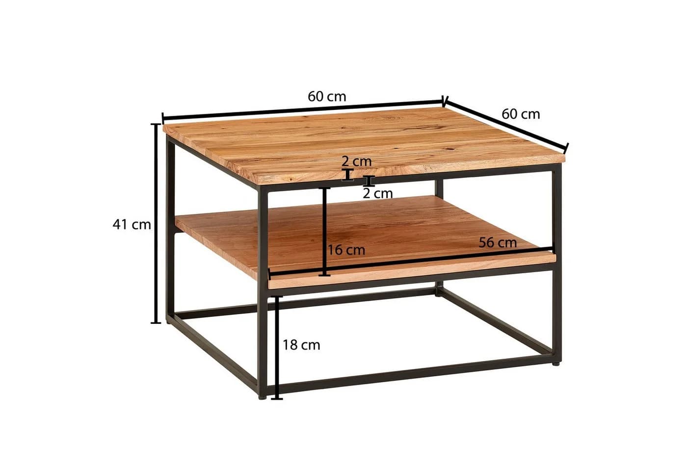 FINEBUY Couchtisch Quadratisch Akazie Massivholz Industrial - Bild 4