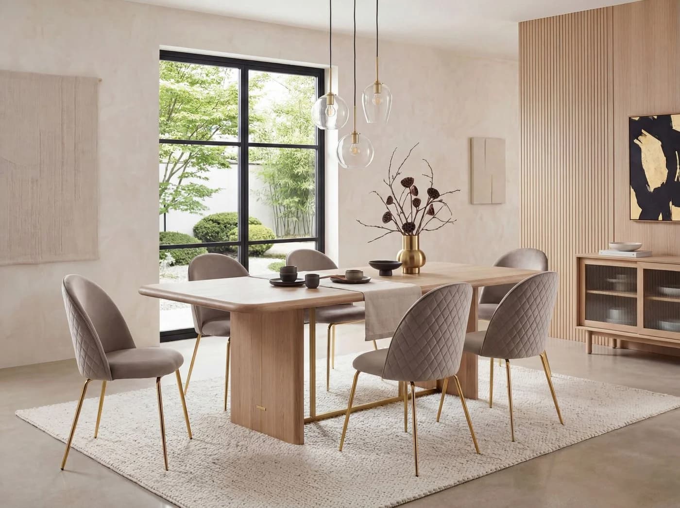 FINEBUY Esszimmerstuhl 2er Set Beige Samt goldene Beine