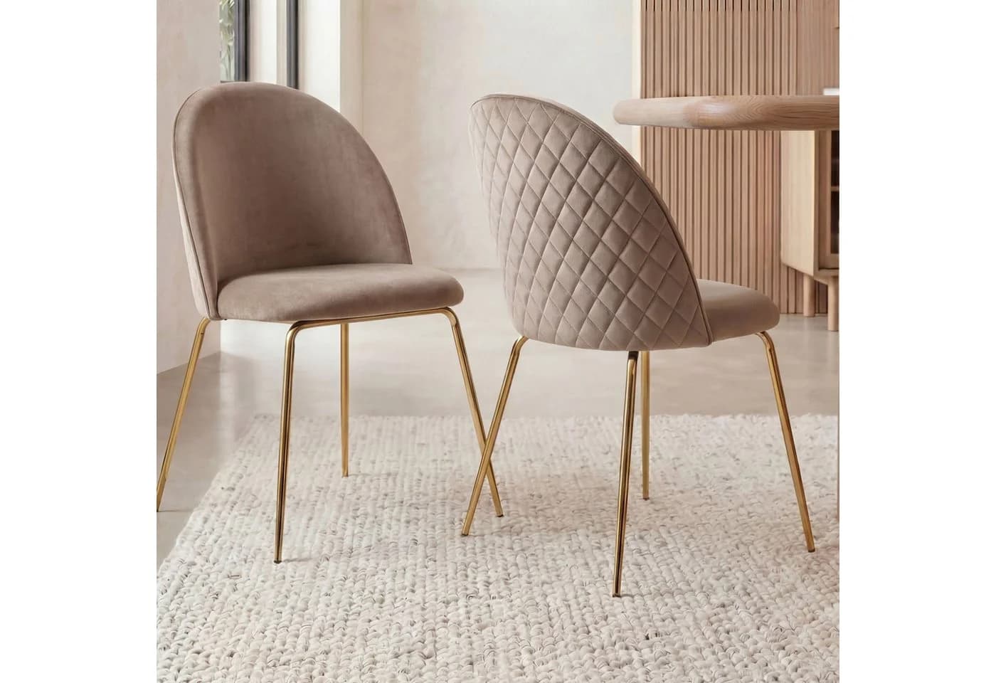 FINEBUY Esszimmerstuhl 2er Set Beige Samt goldene Beine - Bild 2