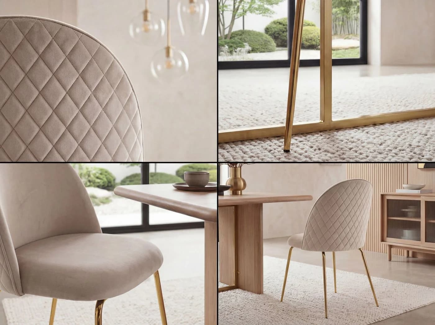 FINEBUY Esszimmerstuhl 2er Set Beige Samt goldene Beine - Bild 4