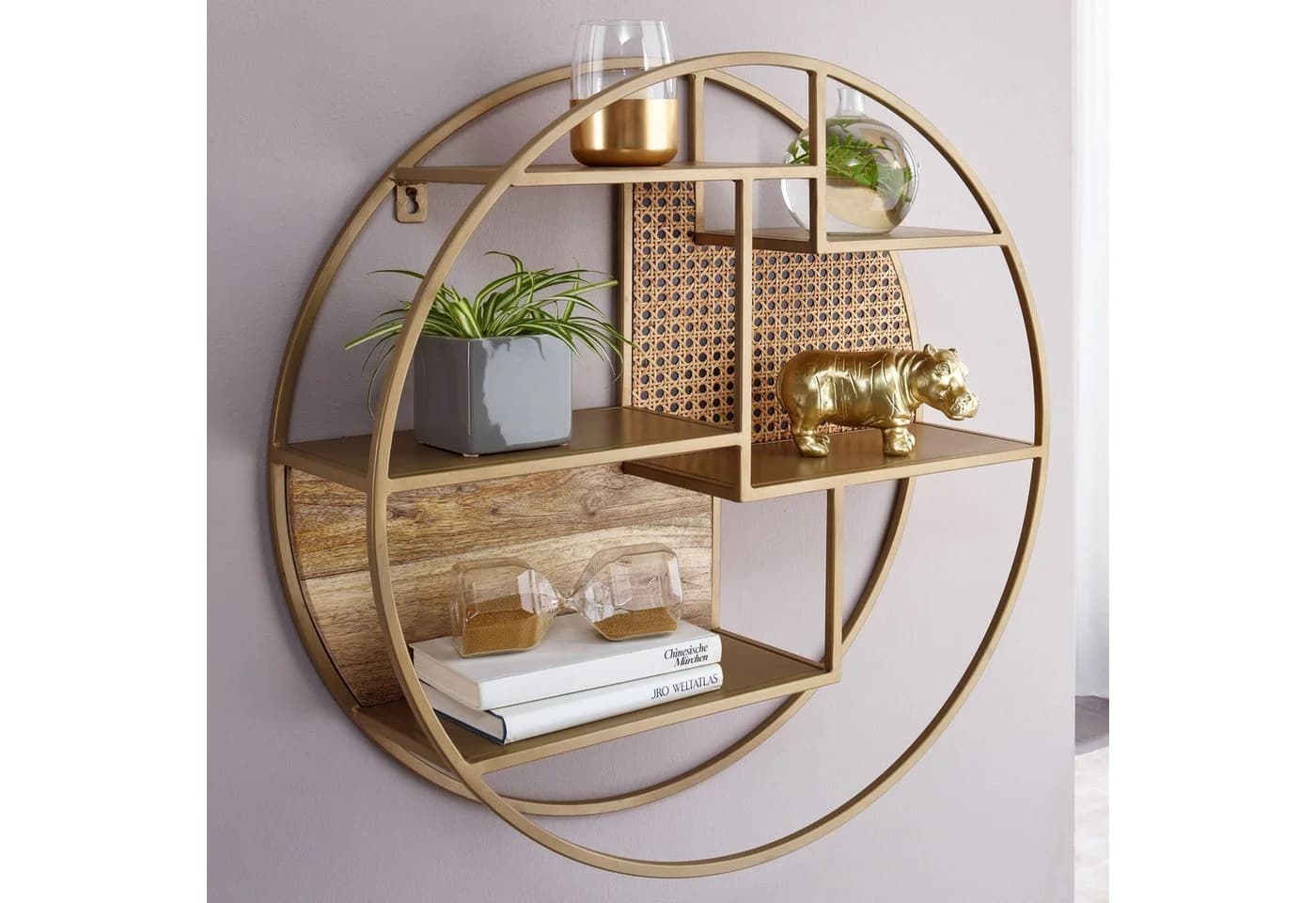 FINEBUY Wandregal Rund Industrial Holz Metall Rattan - Bild 3