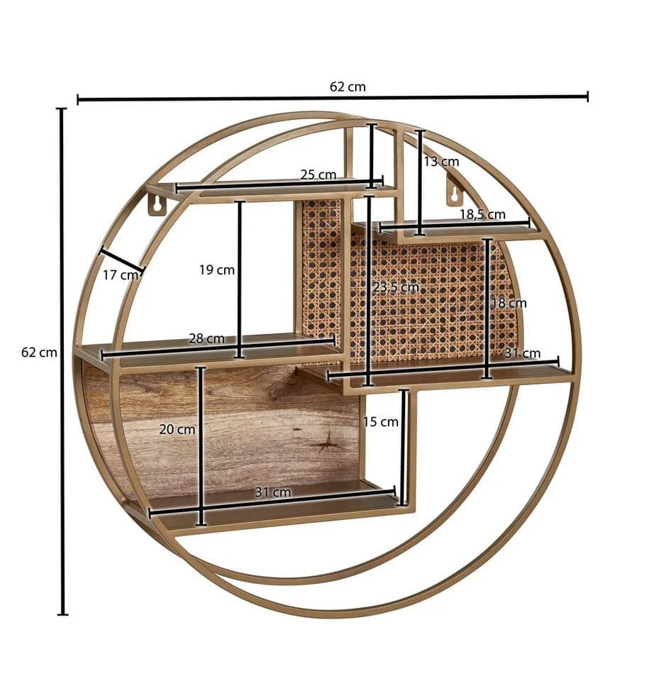FINEBUY Wandregal Rund Industrial Holz Metall Rattan - Bild 4
