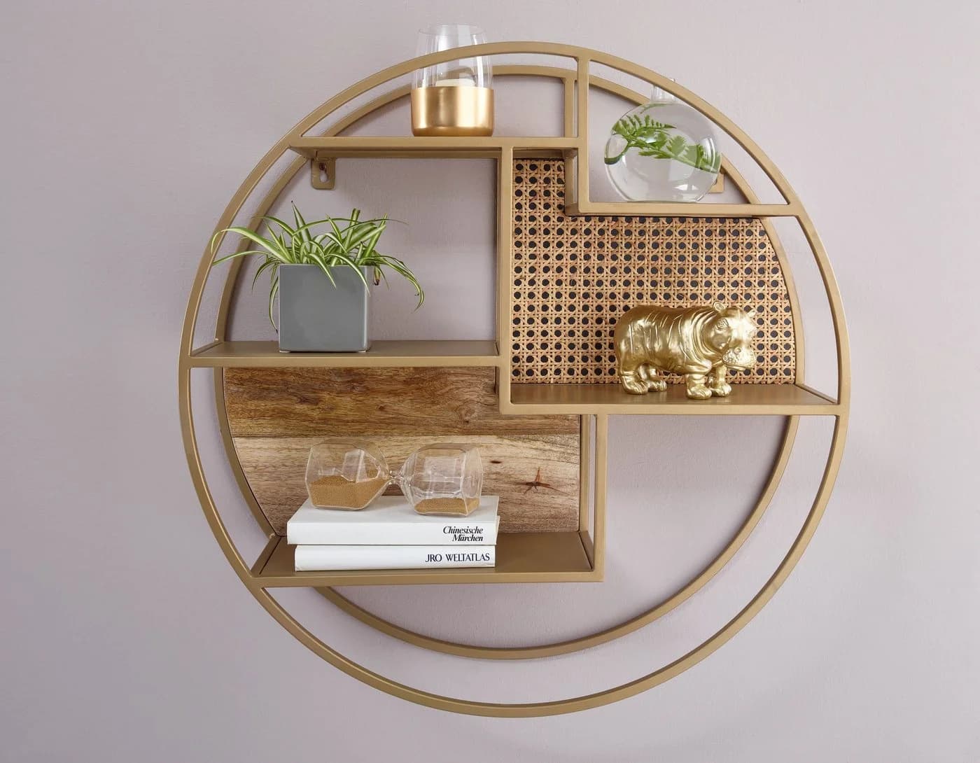 FINEBUY Wandregal Rund Industrial Holz Metall Rattan - Bild 5