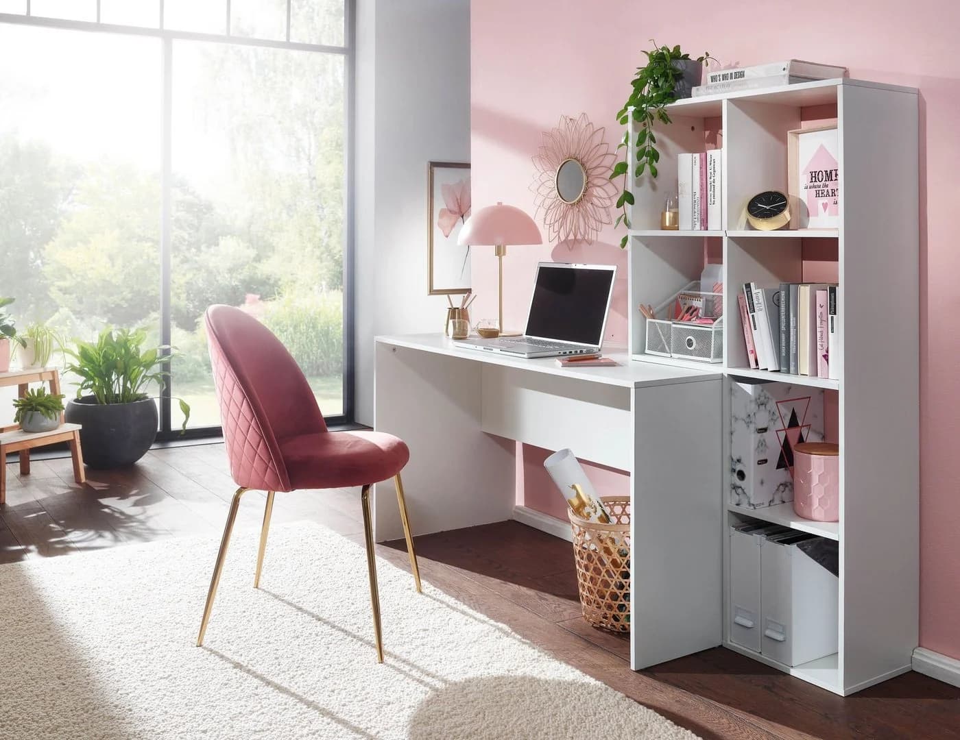 FINEBUY Schreibtisch mit Regal Weiß Modern - Bild 2