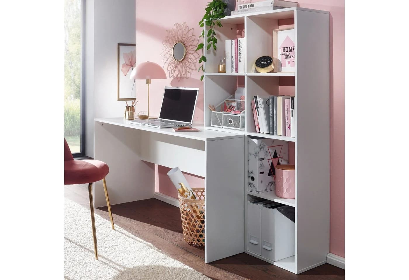 FINEBUY Schreibtisch mit Regal Weiß Modern - Bild 3