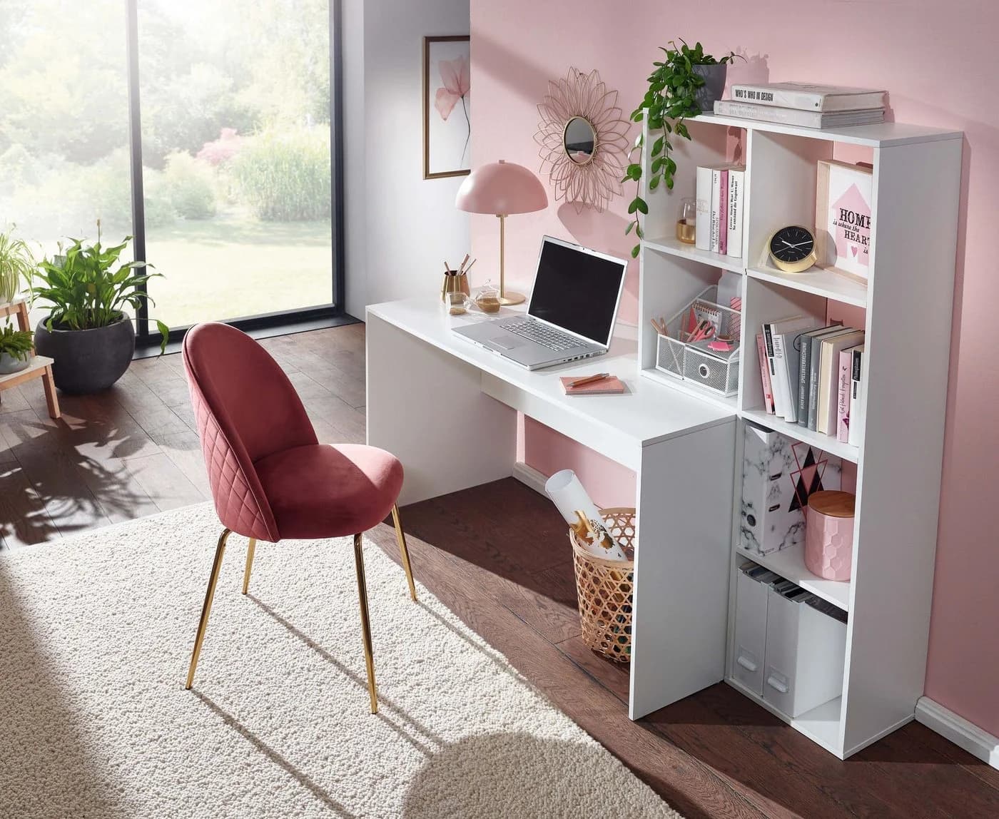 FINEBUY Schreibtisch mit Regal Weiß Modern - Bild 5