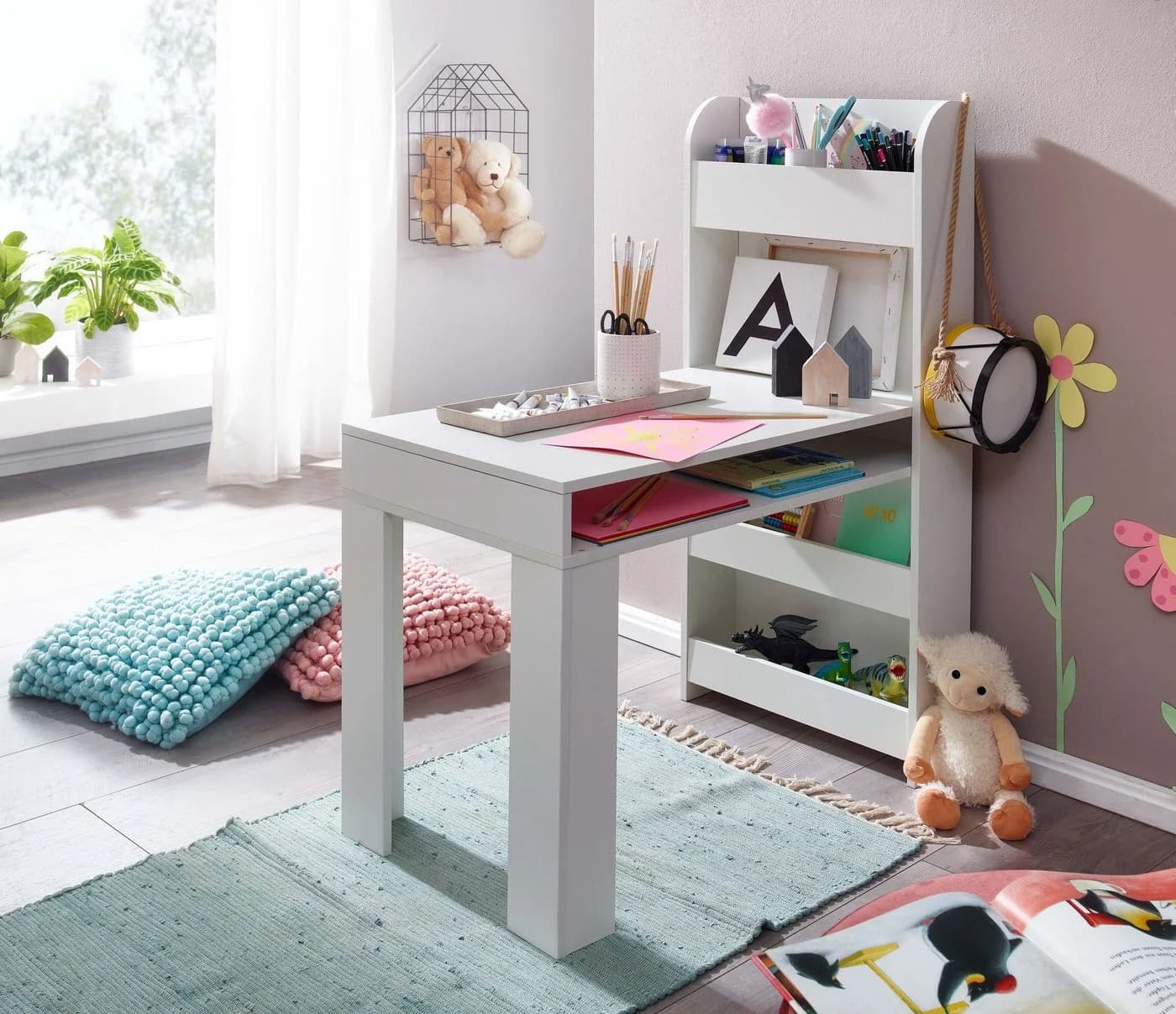 FineBuy Kinderschreibtisch Weiß mit Regal - Bild 2