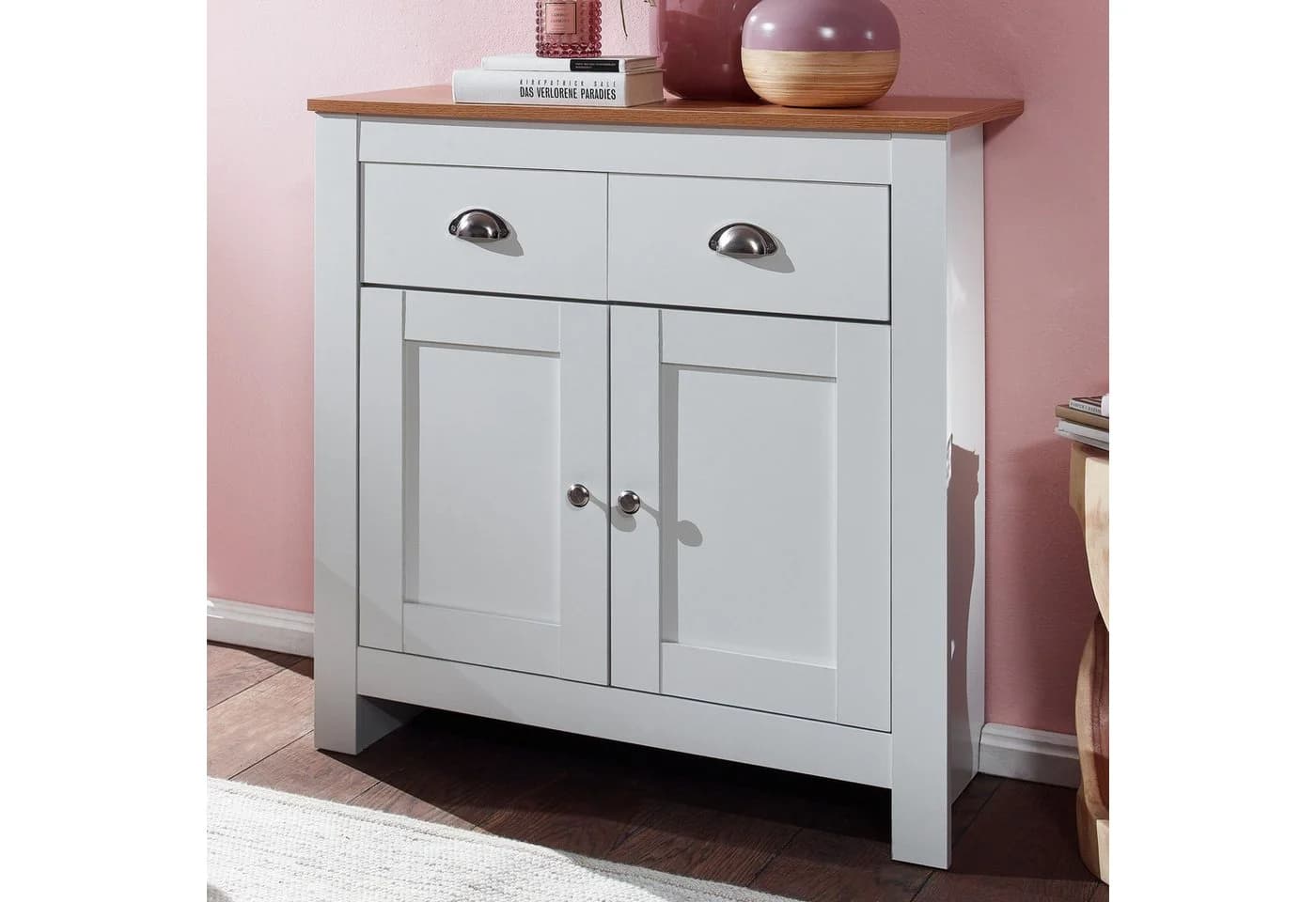 FINEBUY Sideboard Weiß Eiche Modern 2 Schubladen 2 Türen - Bild 3