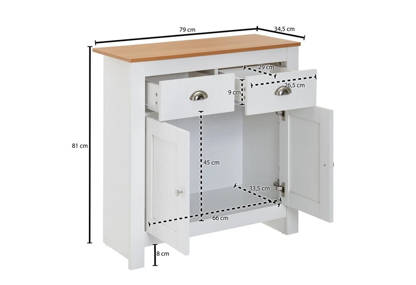 FINEBUY Sideboard Weiß Eiche Modern 2 Schubladen 2 Türen - Bild 4
