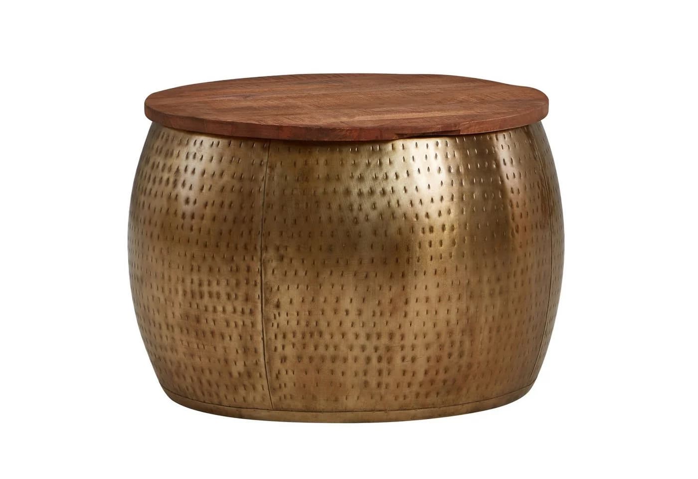 Wohnling Couchtisch Rund Gold Mango Massivholz Metall - Bild 2