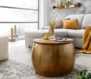 Wohnling Couchtisch Rund Gold Mango Massivholz Metall Bild 3