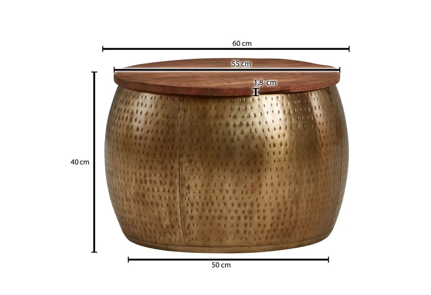 Wohnling Couchtisch Rund Gold Mango Massivholz Metall - Bild 4