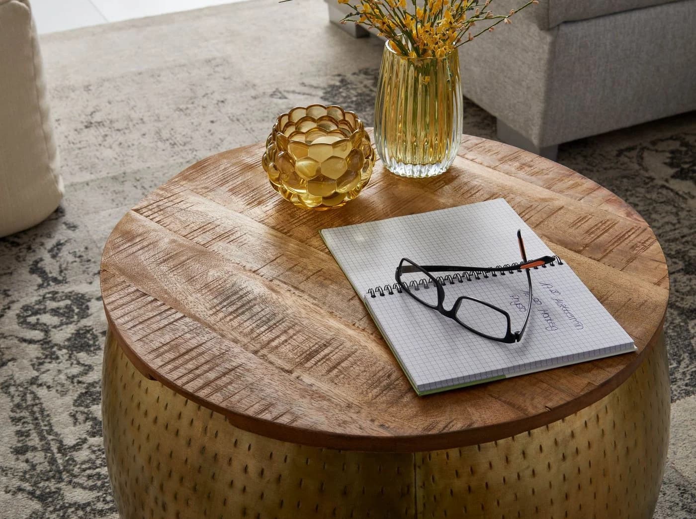Wohnling Couchtisch Rund Gold Mango Massivholz Metall - Bild 5