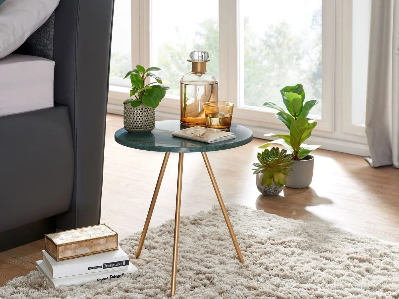 FineBuy Beistelltisch Runder Sofatisch Marmor Grün Gold - Bild 2