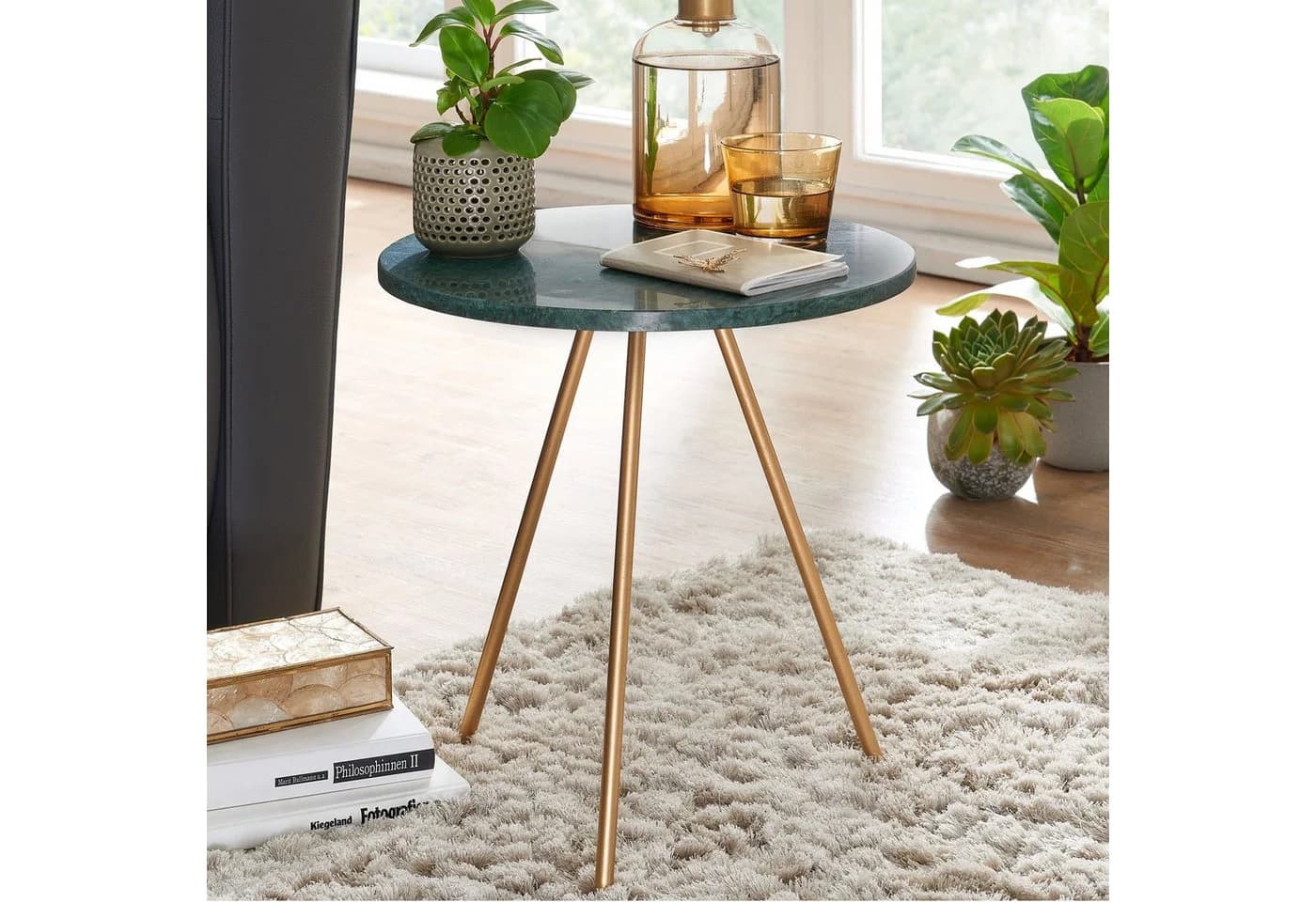 FineBuy Beistelltisch Runder Sofatisch Marmor Grün Gold - Bild 3
