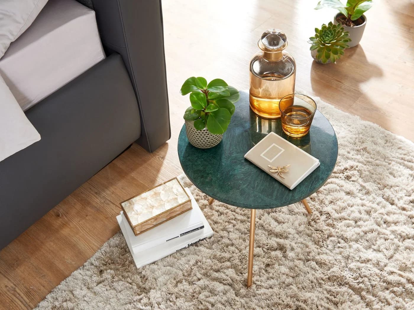 FineBuy Beistelltisch Runder Sofatisch Marmor Grün Gold - Bild 5