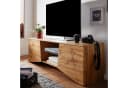 FINEBUY Lowboard TV-Board Eiche Dekor Schwarz 2 Türen Glas Bild 2